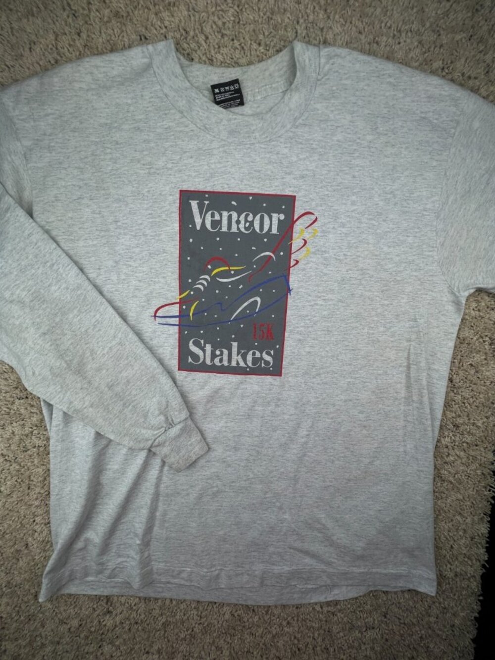 VTG Vencor Stakes 15K Long Sleeve Gray T Shirt Fotl XL USA Crew Neck Adult